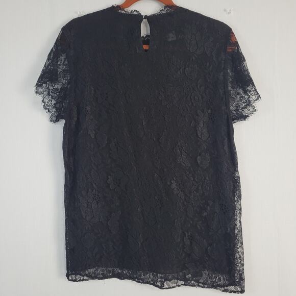 Vintage Floral Lace Top sz 10 black whimisgoth gothic fairy grunge 90s Y2K sheer - Picture 7 of 9